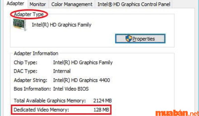 Quan sát dòng Dedicated Video Memory