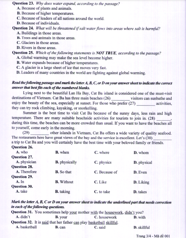 Đề thi môn Tiếng Anh tuyển sinh lớp 10 tại Hà Nội năm 2022 (trang 3)