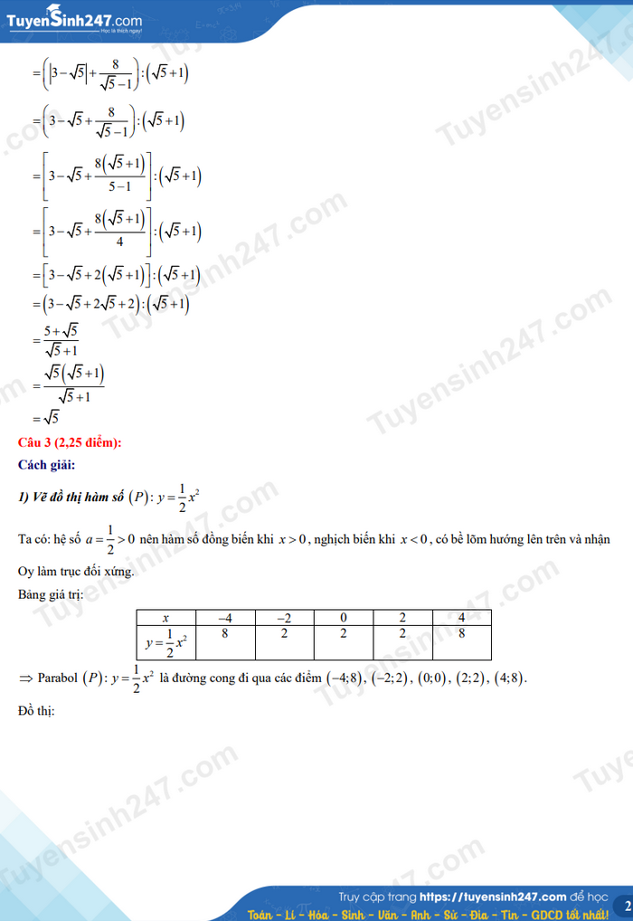 Hướng dẫn giải chi tiết đề thi vào lớp 10 năm học 2022-2023 môn Toán - Hà Nội (trang 2)