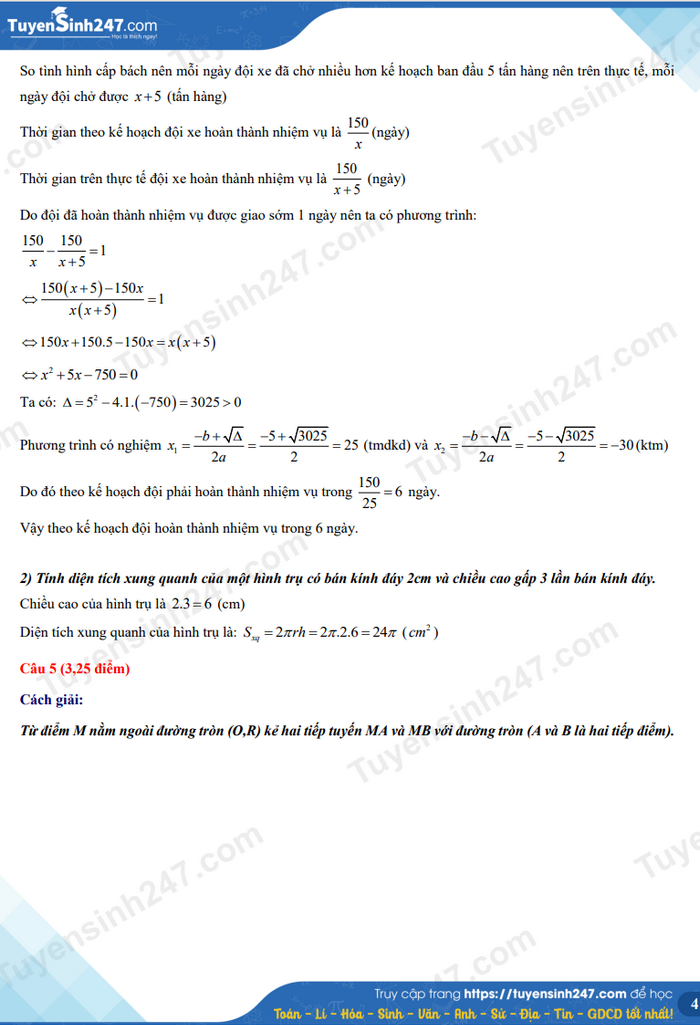 Giải chi tiết đề thi vào lớp 10 môn Toán Hà Nội (trang 4)