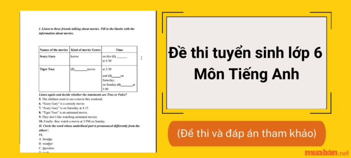 Đề thi tuyển sinh lớp 6 Môn Tiếng Anh