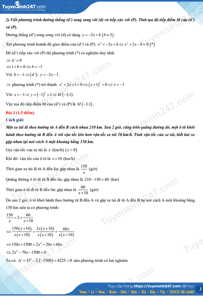 Đáp án đề thi tuyển sinh lớp 10 THPT môn toán Tiền Giang 2022 (phần 3)