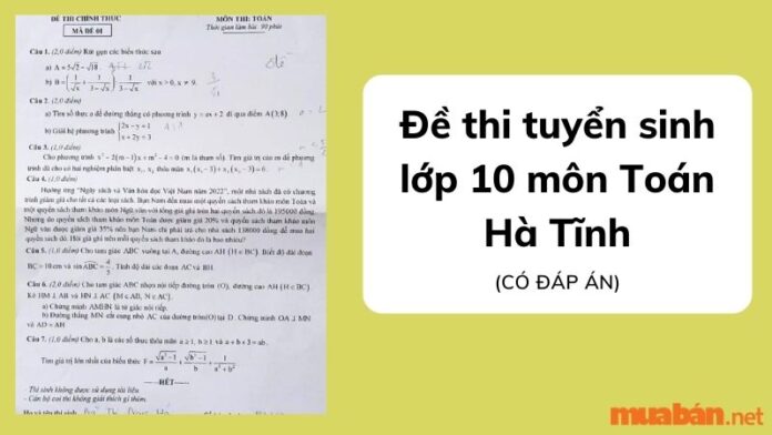 Đề thi tuyển sinh vào 10 môn Toán tại Hà Tĩnh