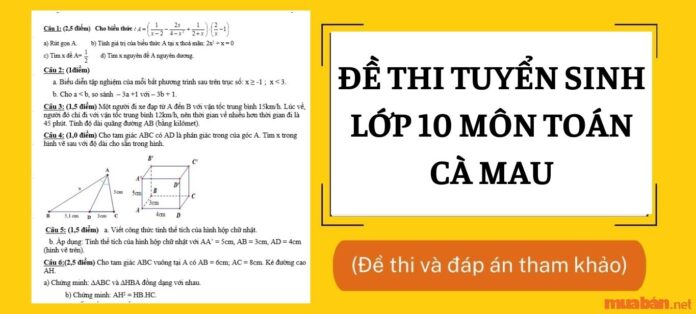 Đề thi tuyển sinh môn toán lớp 10 tỉnh Cà Mau