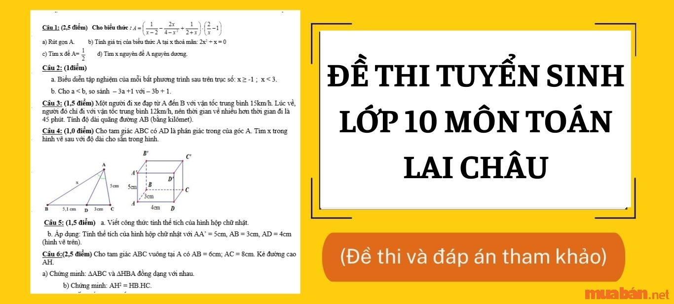 Đề thi tuyển sinh lớp 10 môn Toán Lai Châu năm 2023 - 2024