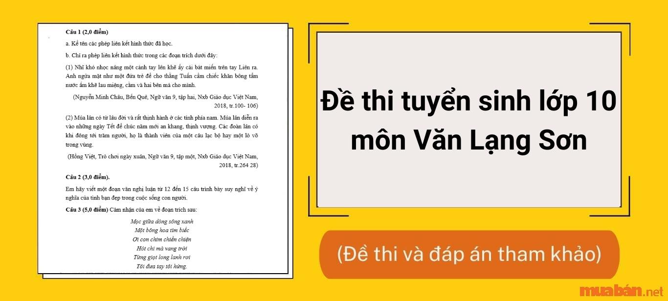 Xem ngay đề thi tuyển sinh lớp 10 môn Văn Lạng Sơn (có đáp án)