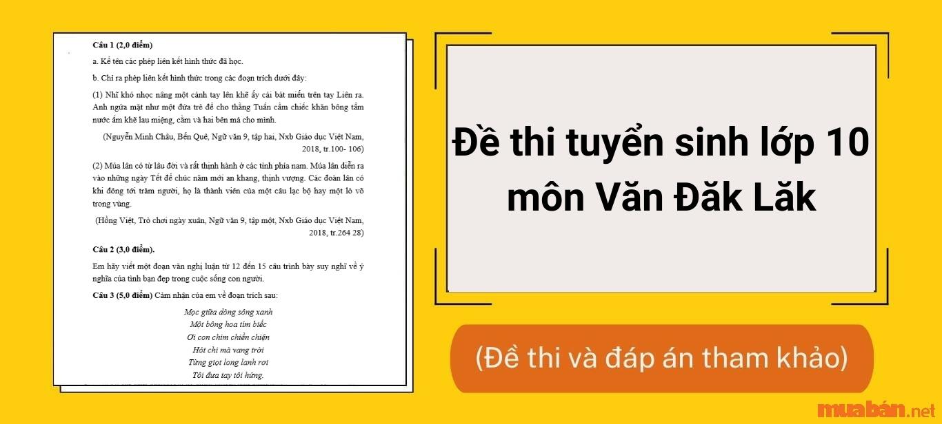 Xem ngay đề thi tuyển sinh 10 môn Văn Đăk Lăk (có đáp án)