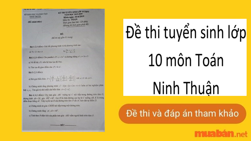  Đề thi tuyển sinh lớp 10 môn toán Ninh Thuận 