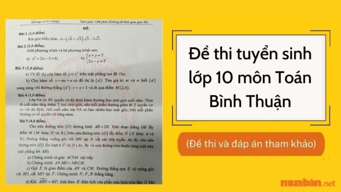 Đề thi tuyển sinh lớp 10 môn Toán Bình Thuận