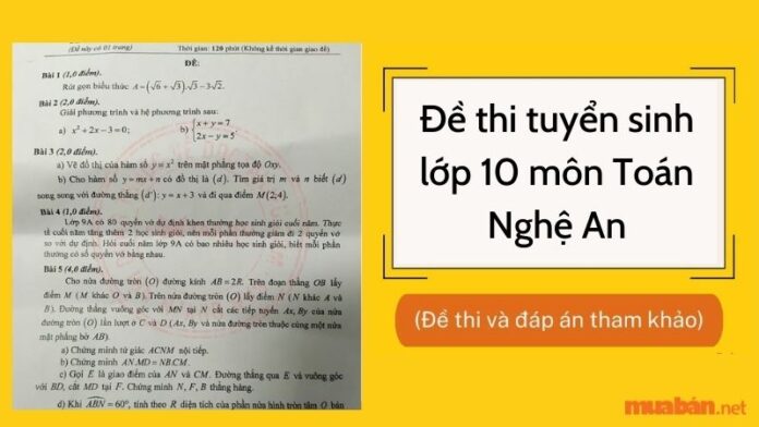 Đề thi tuyển sinh lớp 10 môn Toán Nghệ An