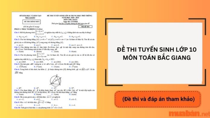 Đề thi tuyển sinh lớp 10 môn Toán Bắc Giang