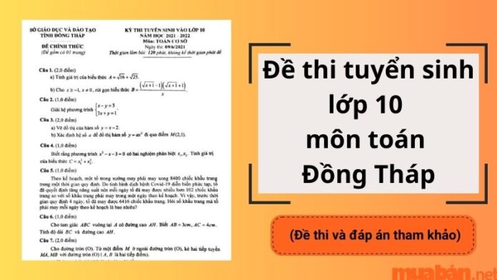 Đề thi tuyển sinh lớp 10 môn Toán Đồng Tháp