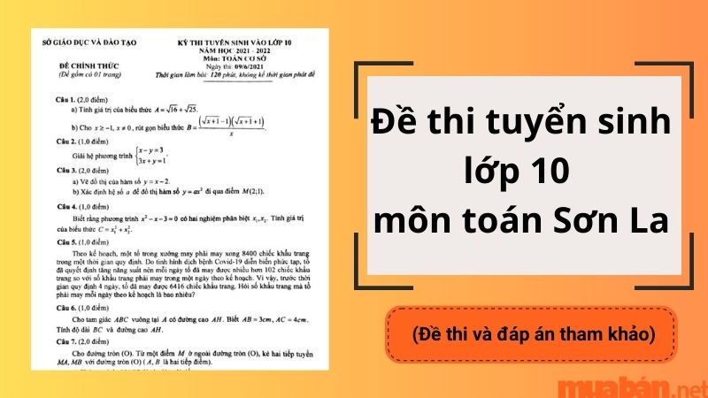 Đề thi tuyển sinh lớp 10 môn Toán Sơn La