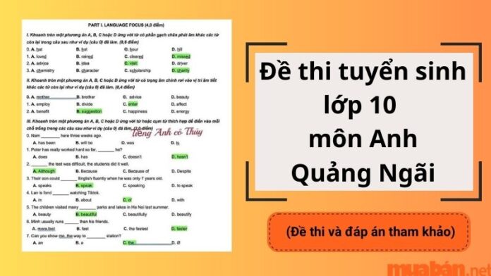 Tổng hợp đề thi tuyển sinh lớp 10 môn Anh tỉnh Quảng Ngãi qua các năm