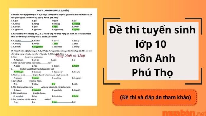 Cập nhật đề thi tuyển sinh lớp 10 môn Anh tỉnh Phú Thọ mới nhất