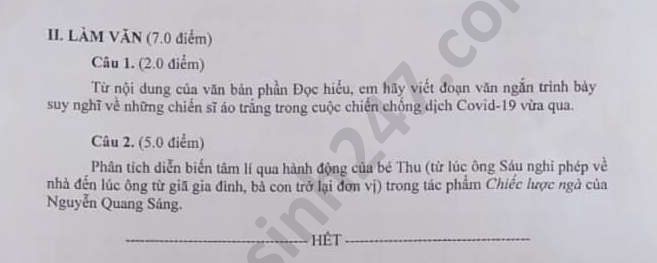 Đề thi tuyển sinh lớp 10 môn văn An Giang 2020