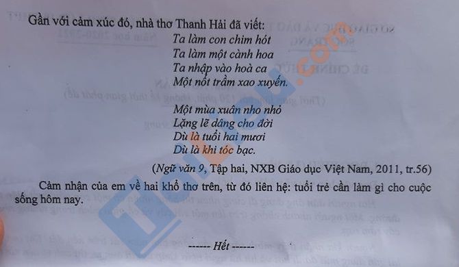 Đề thi môn Văn kỳ thi vào lớp 10 tỉnh Sóc Trăng năm 2020 - Trang 2