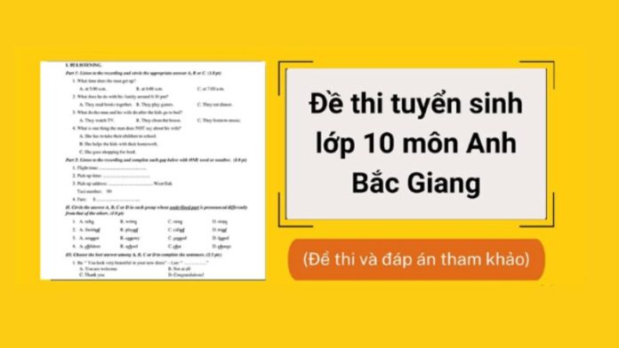 Tổng hợp đề thi tuyển sinh lớp 10 môn Anh Bắc Giang (Có Đáp Án)