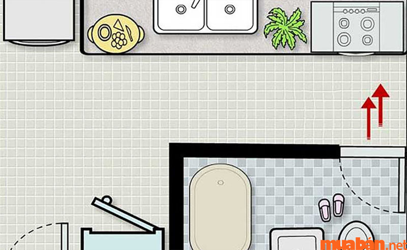 Bạn không nên đặt bếp đối diện cửa nhà vệ sinh vì có nguy cơ thiếu an toàn vệ sinh