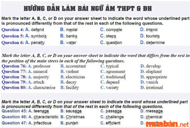 Thông thường bài thi phát âm sẽ được chia làm 2 phần là phát âm và trọng âm