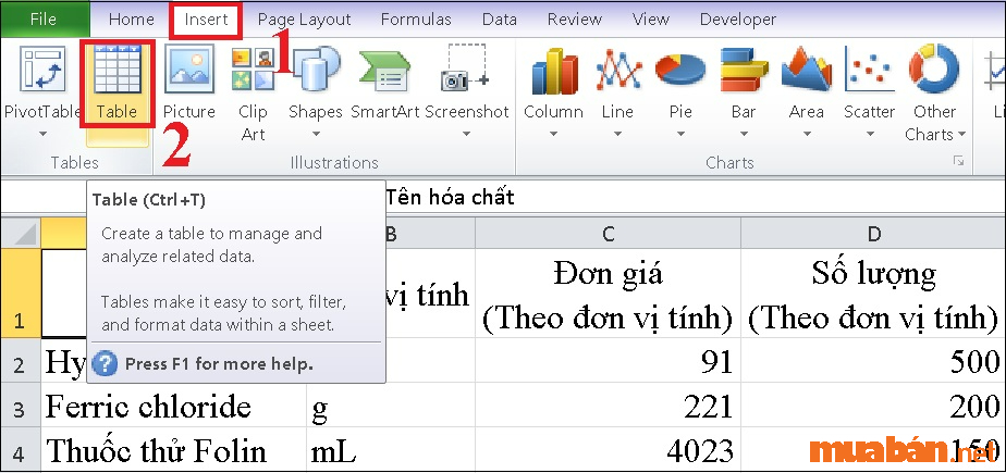 cách tạo bảng trong Excel