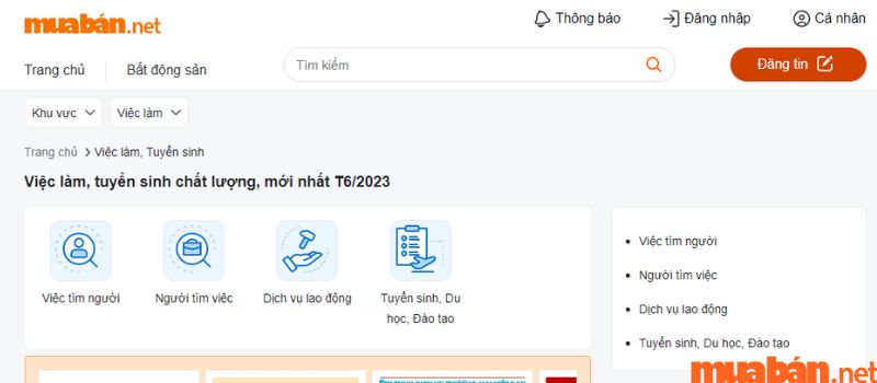 Tìm việc làm thêm trên website Muaban.net