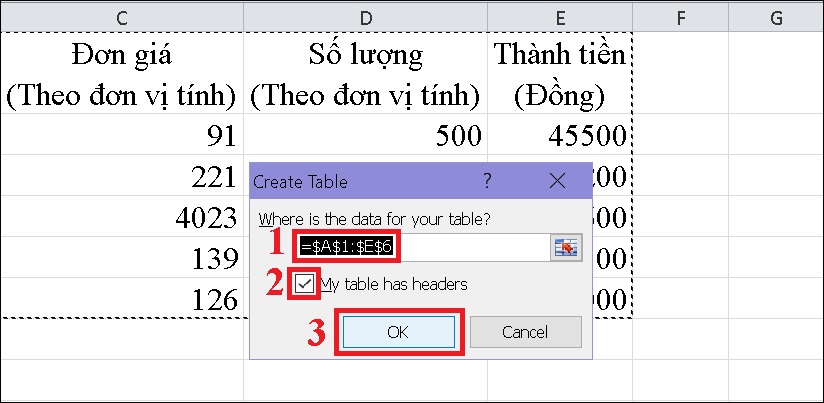 Tạo bảng trong Excel