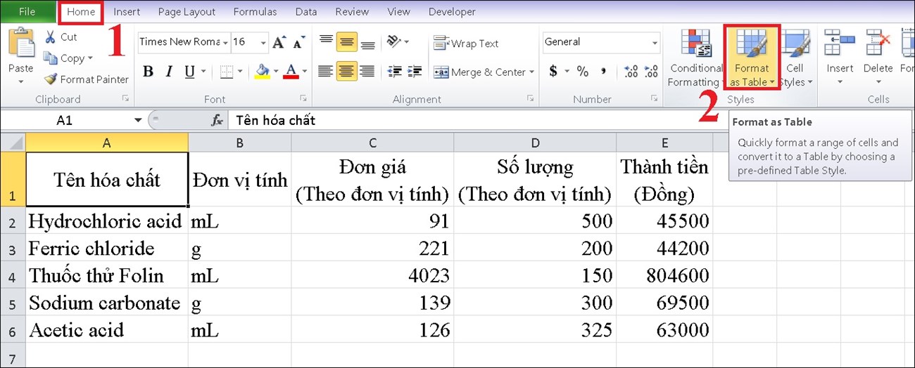 Tạo bảng Excel