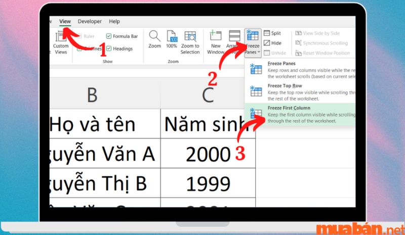 Cách cố định cột trong Excel (đối với trường hợp 1 cột đầu tiên)