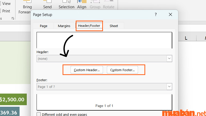 Chọn thẻ Header để đánh số đầu trang hoặc Footer để đánh số cuối trang