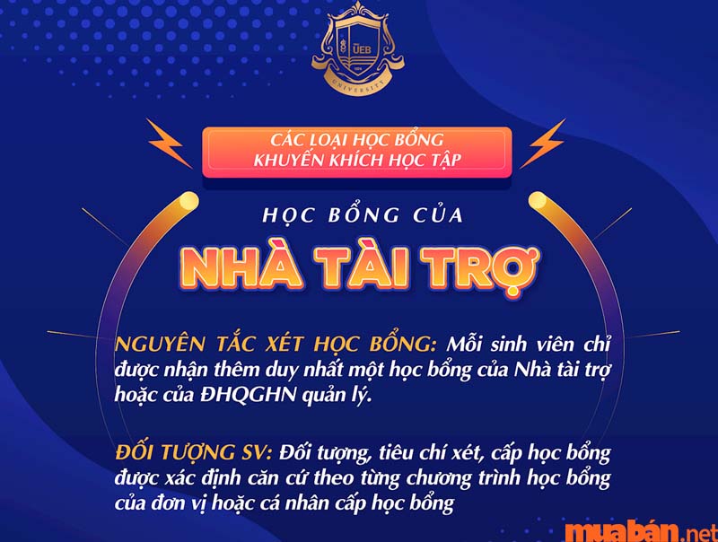 Một số học bổng đến từ nhà tài trợ cho học phí UEB