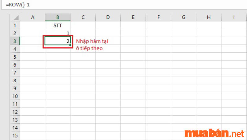 Sử dụng hàm ROW()-1 để đánh số thứ tự trong Excel