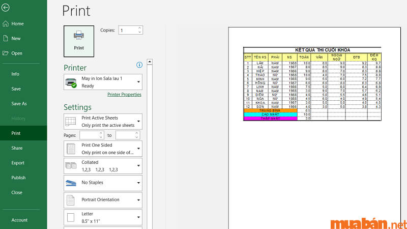 Cách in Excel