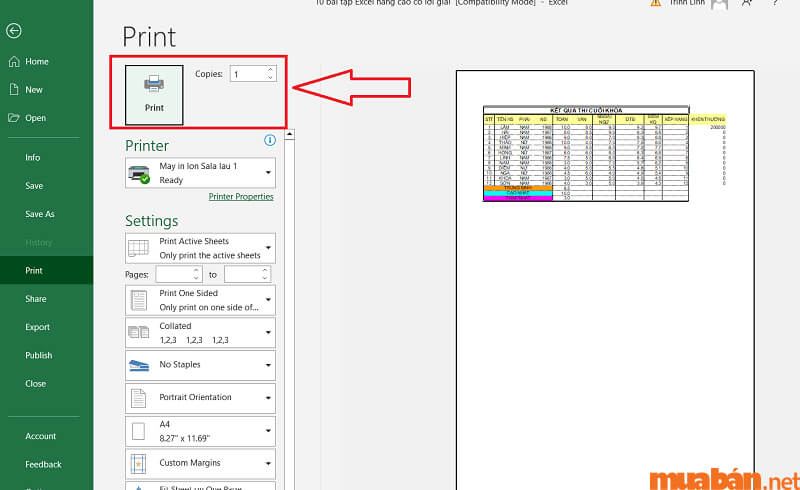 Cách in Excel