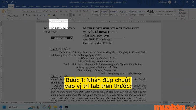 Nhấn đúp chuột vào vị trí tab để mở cửa sổ Tabs