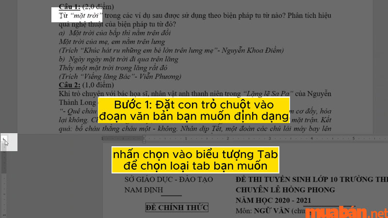 Chọn loại tab bằng cách nhấn vào biểu tượng bên góc trái trên cùng của khu vực làm việc