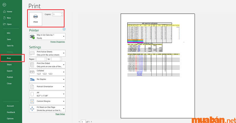 Cách in Excel