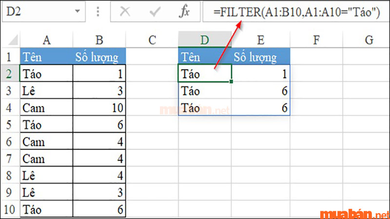 hàm Filter lọc dữ liệu