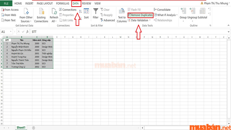 Remove Duplicates lọc dữ liệu trùng