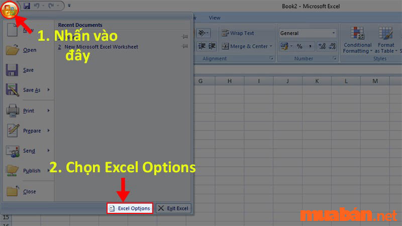 Chọn Excel Options