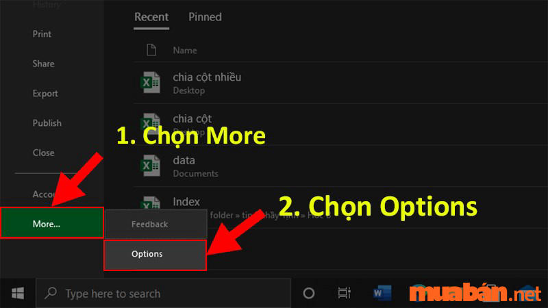 Chọn More ⇒ Option