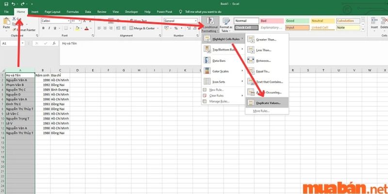 Bước đầu tiên khi sử dụng công cụ Conditional Formatting