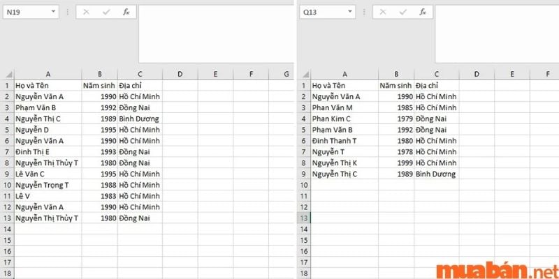 Thao tác lọc bằng các hàm Excel