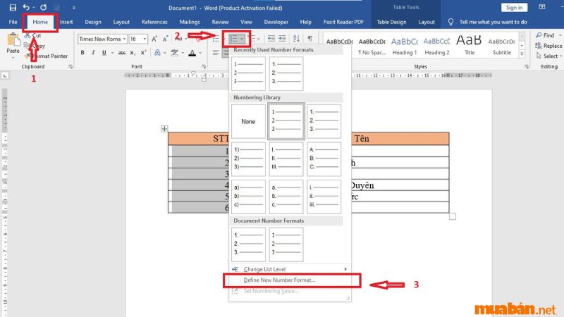 Chọn mục "Numbering" và chọn Define New Numbering Format