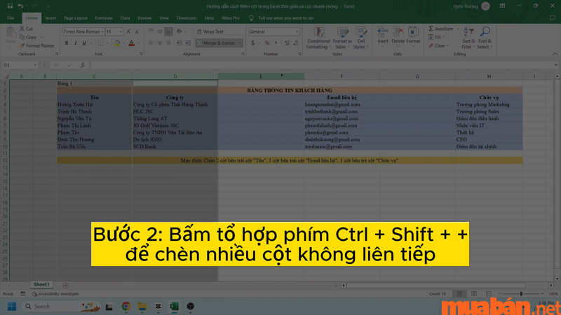 Chèn cột nhanh bằng tổ hợp Ctrl + Shift + +