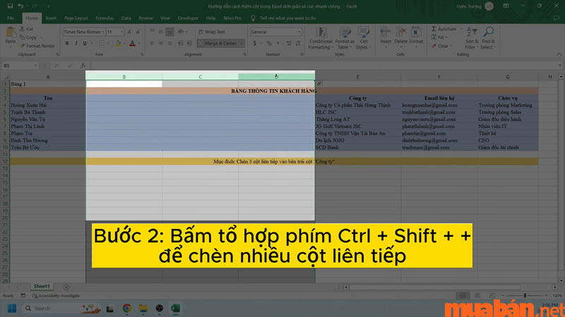 Chèn cột nhanh bằng tổ hợp Ctrl + Shift + +