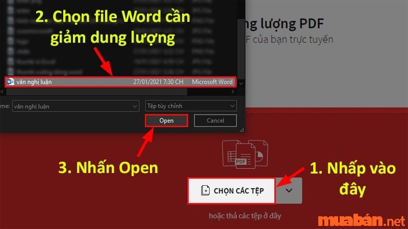 Nhấn chọn "Chọn các tệp" để tải file