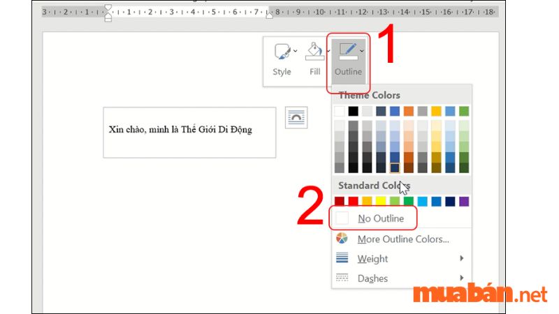 Chọn biểu tượng Outline.