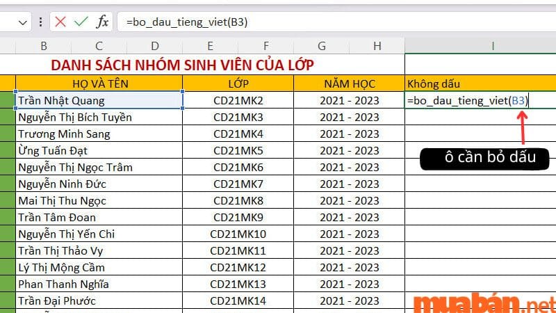 Công thức hàm để bỏ dấu trong Excel