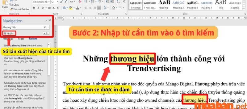 Cách tìm kiếm từ, cụm từ trong Word